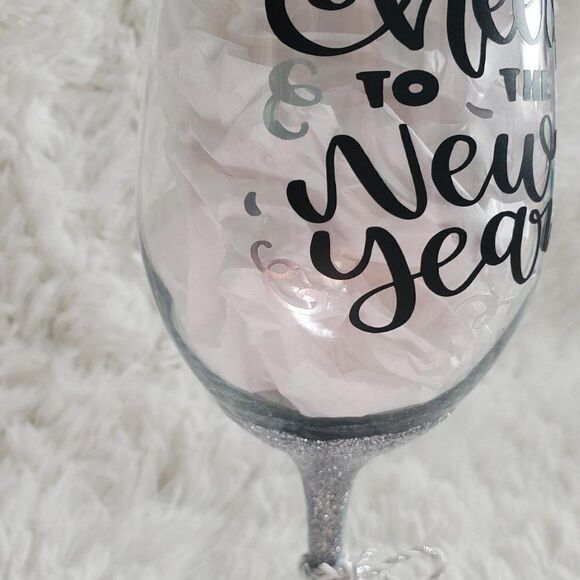 Cheers To The New Year, New Year's Silver Glittered Stemmed Wine Glass - Picture 6 of 10
